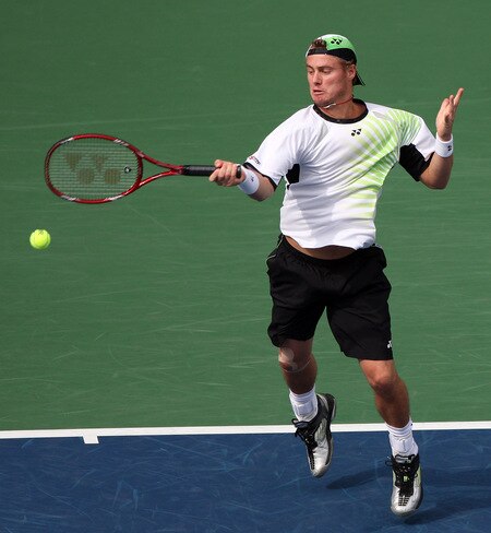 TOKYO - OCTOBER 09:  Lleyton Hewitt of Australia plays a forehand in his match against Edouard Roger-Vasselin of France during day five of the Rakuten Open Tennis tournament at Ariake Colosseum on October 9, 2009 in Tokyo, Japan.  <br /><br /><span class="help">(Photo by Koichi Kamoshida/Getty Images)</span>
