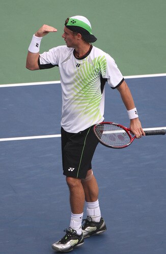 TOKYO - OCTOBER 09:   Lleyton Hewitt of Australia reacts after playing his match against Edouard Roger-Vasselin of France during day five of the Rakuten Open Tennis tournament at Ariake Colosseum on October 9, 2009 in Tokyo, Japan.  <br /><br /><span class="help">(Photo by Koichi Kamoshida/Getty Images)</span>