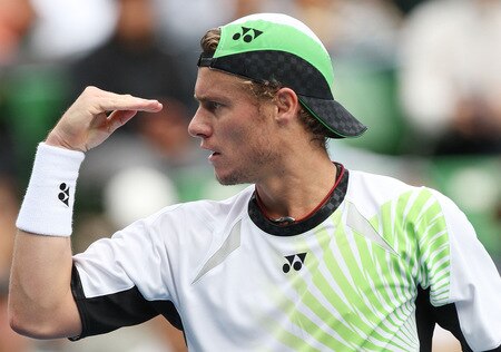 TOKYO - OCTOBER 09:  Lleyton Hewitt of Australia reacts after playing his match against Edouard Roger-Vasselin of France during day five of the Rakuten Open Tennis tournament at Ariake Colosseum on October 9, 2009 in Tokyo, Japan.  <br /><br /><span class="help">(Photo by Junko Kimura/Getty Images)</span>