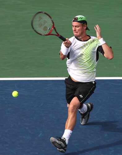 TOKYO - OCTOBER 09:  Lleyton Hewitt of Australia plays a forehand in his match against Edouard Roger-Vasselin of France during day five of the Rakuten Open Tennis tournament at Ariake Colosseum on October 9, 2009 in Tokyo, Japan.  <br /><br /><span class="help">(Photo by Koichi Kamoshida/Getty Images)</span>