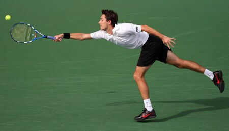 TOKYO - OCTOBER 09:  Edouard Roger-Vasselin of France plays a forehand in his match against Lleyton Hewitt of Australia during day five of the Rakuten Open Tennis tournament at Ariake Colosseum on October 9, 2009 in Tokyo, Japan.  <br /><br /><span class="help">(Photo by Koichi Kamoshida/Getty Images)</span>