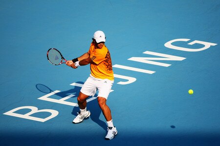 BEIJING - OCTOBER 09:  Fernando Verdasco of Spain returns a shot against Novak Djokovic of Serbia in the quarter-finals during day eight of the 2009 China Open at the National Tennis Centre on October 9, 2009 in Beijing, China.  <br /><br /><span class="help">(Photo by Feng Li/Getty Images)</span>