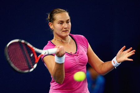 BEIJING - OCTOBER 09:  Nadia Petrova of Russia returns a shot against Peng Shuai of China in the quarter-finals during day eight of the 2009 China Open at the National Tennis Centre on October 9, 2009 in Beijing, China.  <br /><br /><span class="help">(Photo by Feng Li/Getty Images)</span>