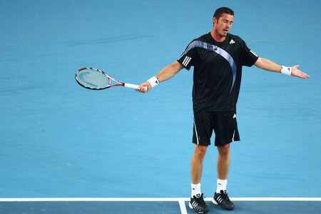 BEIJING - OCTOBER 09:  Marat Safin of Russia reacts after missing a shot against  Rafael Nadal of Spain during their quarter-final match on day eight of the 2009 China Open at the National Tennis Centre on October 9, 2009 in Beijing, China.  <br /><br /><span class="help">(Photo by Feng Li/Getty Images)</span>