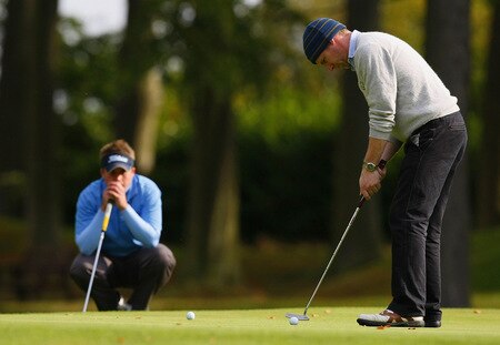 BROUGHTON, ENGLAND - OCTOBER 09: Paddy Devine of Royal Dublin plays a shot on 11th hole during the SkyCaddie PGA Fourball Championship at Forest Pines Golf Club on October 09, 2009 in Broughton, England. <br /><br /><span class="help">(Photo by Tom Dulat/Getty Images)</span>