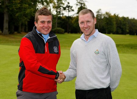 BROUGHTON, ENGLAND - OCTOBER 09: Patrick Devine of Royal Dublin (R) and Stuart Taylor of Island (L) pose for photos after winning  the SkyCaddie PGA Fourball Championship at Forest Pines Golf Club on October 09, 2009 in Broughton, England. <br /><br /><span class="help">(Photo by Tom Dulat/Getty Images)</span>