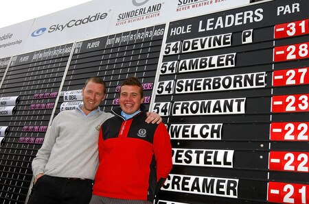 BROUGHTON, ENGLAND - OCTOBER 09: Patrick Devine of Royal Dublin (L) and Stuart Taylor of Island (R) pose for photos after winning  the SkyCaddie PGA Fourball Championship at Forest Pines Golf Club on October 09, 2009 in Broughton, England. <br /><br /><span class="help">(Photo by Tom Dulat/Getty Images)</span>