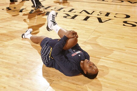 PHOENIX - OCTOBER 9: Ebony Hoffman #32 of the Indiana Fever stretches prior to Game Five of the WNBA Finals on October 9, 2009 at US Airways Center in Phoenix, Arizona. <br /><br /><span class="help">(Photo by Bill Baptist/NBAE via Getty Images)</span>