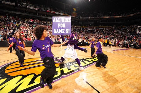 PHOENIX - OCTOBER 9: The Phoenix Mercury hip hop squad gets the crowd pumped up as the Mercury host the Indiana Fever in Game five of the WNBA Finals played on October 9, 2009 at U.S. Airways Center in Phoenix, Arizona. <br /><br /><span class="help">(Photo by Barry Gossage/NBAE via Getty Images)</span>