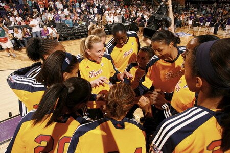 PHOENIX - OCTOBER 9: Katie Douglas #23 of the Indiana Fever gets her team pumped against the Phoenix Mercury during Game Five of the WNBA Finals on October 9, 2009 at US Airways Center in Phoenix, Arizona. <br /><br /><span class="help">(Photo by Bill Baptist/NBAE via Getty Images)</span>