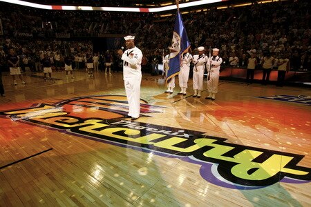 PHOENIX - OCTOBER 9: Steven Powell of the Navy sings the National Anthem in the game of the Indiana Fever against the Phoenix Mercury during Game Five of the WNBA Finals on October 9, 2009 at US Airways Center in Phoenix, Arizona. <br /><br /><span class="help">(Photo by Bill Baptist/NBAE via Getty Images)</span>