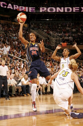 PHOENIX - OCTOBER 9: Tamika Catchings #24 of the Indiana Fever shoots against Penny Taylor #24 of the Phoenix Mercury during Game Five of the WNBA Finals on October 9, 2009 at US Airways Center in Phoenix, Arizona. <br /><br /><span class="help">(Photo by Bill Baptist/NBAE via Getty Images)</span>