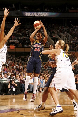 PHOENIX - OCTOBER 9: Tamika Catchings #24 of the Indiana Fever shoots against of the Phoenix Mercury during Game Five of the WNBA Finals on October 9, 2009 at US Airways Center in Phoenix, Arizona. <br /><br /><span class="help">(Photo by Bill Baptist/NBAE via Getty Images)</span>