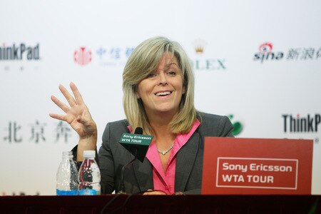 BEIJING - OCTOBER 10:  Chairman and CEO of The Sony Ericsson WTA Tour Stacey Allaster attends a press conference held during day nine of the 2009 China Open at the National Tennis Centre on October 10, 2009 in Beijing, China.  <br /><br /><span class="help">(Photo by Feng Li/Getty Images)</span>