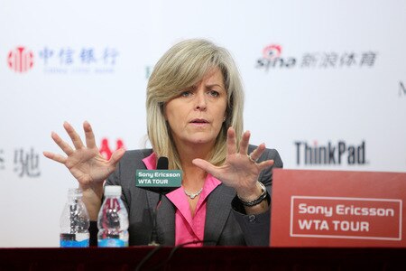 BEIJING - OCTOBER 10:  Chairman and CEO of The Sony Ericsson WTA Tour Stacey Allaster attends a press conference held during day nine of the 2009 China Open at the National Tennis Centre on October 10, 2009 in Beijing, China.  <br /><br /><span class="help">(Photo by Feng Li/Getty Images)</span>
