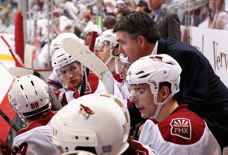 GLENDALE, AZ - OCTOBER 10:  Head coach Dave Tippett of the Phoenix Coyotes directs his team during the NHL game against the Columbus Blue Jackets at Jobing.com Arena on October 10, 2009 in Glendale, Arizona.  The Blue Jackets defeated the Coyotes 2-0. <br /><br /><span class="help">(Photo by Christian Petersen/Getty Images)</span>
