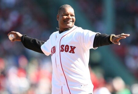 BOSTON - OCTOBER 11:  Former MLB player Dave Henderson throws out the ceremonial first pitch before Game Three of the ALDS between the Boston Red Sox and the Los Angeles Angels of Anaheim during the 2009 MLB Playoffs at Fenway Park on October 11, 2009 in Boston, Massachusetts. <br /><br /><span class="help">(Photo by Elsa/Getty Images)</span>