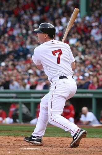 BOSTON - OCTOBER 11:  J.D. Drew #7 of the Boston Red Sox hits a two run home run to score Mike Lowell #25 in the fourth inning of Game Three of the ALDS against the Los Angeles Angels of Anaheim during the 2009 MLB Playoffs at Fenway Park on October 11, 2009 in Boston, Massachusetts. <br /><br /><span class="help">(Photo by Elsa/Getty Images)</span>