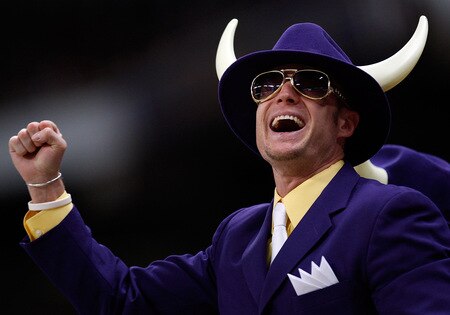 ST. LOUIS - OCTOBER 11:   A Minnesota Vikings fan cheers during play against the St. Louis Rams at Edward Jones Dome on October 11, 2009 in St. Louis, Missouri.  <br /><br /><span class="help">(Photo by Ronald Martinez/Getty Images)</span>
