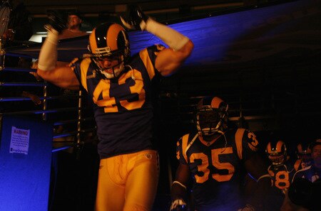 ST. LOUIS, MO - OCTOBER 11: Craig Dahl #43 of the St. Louis Rams takes the field prior to playing against the Minnesota Vikings at the Edward Jones Dome on October 11, 2009 in St. Louis, Missouri.  <br /><br /><span class="help">(Photo by Dilip Vishwanat/Getty Images)</span>