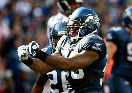 SEATTLE, WA - OCTOBER 11:  Aaron Curry #59 of the Seattle Seahawks celebrates a sack against the Jacksonville Jaguars at Qwest Field on October 11, 2009 in Seattle, Washington.  <br /><br /><span class="help">(Photo by Jonathan Ferrey/Getty Images)</span>