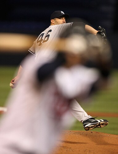 MINNEAPOLIS - OCTOBER 11: Andy Pettitte #46 of the New York Yankees delivers the ball against the Minnesota Twins in Game Three of the ALDS during the 2009 MLB Playoffs at the Hubert H. Humphrey Metrodome on October 11, 2009 in Minneapolis, Minnesota. <br /><br /><span class="help">(Photo by Jonathan Daniel/Getty Images)</span>