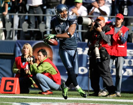 SEATTLE - OCTOBER 11:  Wide receiver T.J. Houshmandzadeh #84 of the Seattle Seahawks celebrates after scoring a touchdown against the Jacksonville Jaguars on October 11, 2009 at Qwest Field in Seattle, Washington. The Seahawks defeated the Jaguars 41-0. <br /><br /><span class="help">(Photo by Otto Greule Jr/Getty Images)</span>