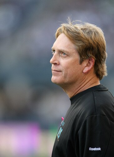 SEATTLE - OCTOBER 11:  Head coach Jack Del Rio of the Jacksonville Jaguars looks at the scoreboard late in the game against the Seattle Seahawks on October 11, 2009 at Qwest Field in Seattle, Washington. The Seahawks defeated the Jaguars 41-0. <br /><br /><span class="help">(Photo by Otto Greule Jr/Getty Images)</span>