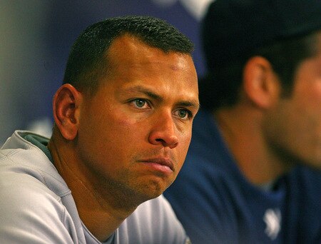 MINNEAPOLIS - OCTOBER 11: Alex Rodriguez #13 of the New York Yankees sits on the bench during Game Three of the ALDS during the 2009 MLB Playoffs against the Minnesota Twins at the Hubert H. Humphrey Metrodome on October 11, 2009 in Minneapolis, Minnesota. <br /><br /><span class="help">(Photo by Jonathan Daniel/Getty Images)</span>