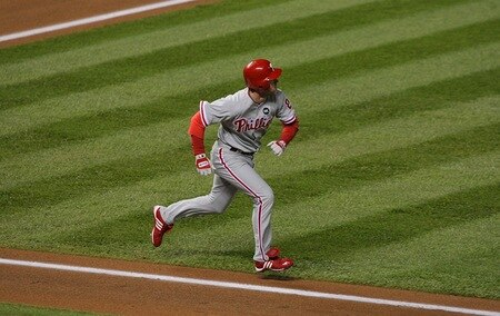 DENVER - OCTOBER 11:  Chase Utley #26 of the Philadelphia Phillies runs the bases on his solo home run in the bottom of the first inning against the Colorado Rockies in Game Three of the NLDS during the 2009 MLB Playoffs at Coors Field on October 11, 2009 in Denver, Colorado. <br /><br /><span class="help">(Photo by Doug Pensinger/Getty Images)</span>