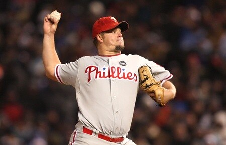 DENVER - OCTOBER 11:  Joe Blanton #56 of the Philadelphia Phillies pitches against the Colorado Rockies in Game Three of the NLDS during the 2009 MLB Playoffs at Coors Field on October 11, 2009 in Denver, Colorado. <br /><br /><span class="help">(Photo by Jed Jacobsohn/Getty Images)</span>