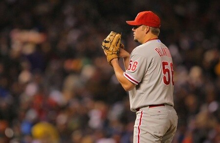 DENVER - OCTOBER 11:  Joe Blanton #56 of the Philadelphia Phillies pitches against the Colorado Rockies in Game Three of the NLDS during the 2009 MLB Playoffs at Coors Field on October 11, 2009 in Denver, Colorado. <br /><br /><span class="help">(Photo by Doug Pensinger/Getty Images)</span>