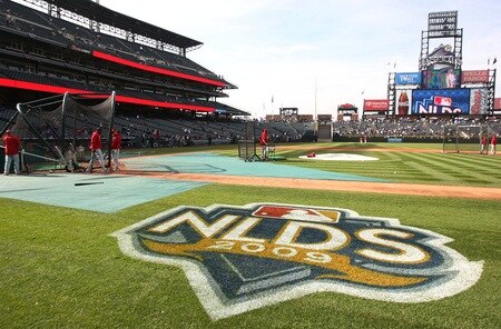 DENVER - OCTOBER 12:  The Philadelphia Phillies take batting practice prior to Game Four of the NLDS against the Colorado Rockies during the 2009 MLB Playoffs at Coors Field on October 12, 2009 in Denver, Colorado. <br /><br /><span class="help">(Photo by Jed Jacobsohn/Getty Images)</span>
