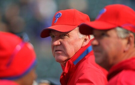 DENVER - OCTOBER 12:  Charlie Manuel #41 of the Philadelphia Phillies watches batting practice before the game against the Colorado Rockies in Game Four of the NLDS during the 2009 MLB Playoffs at Coors Field on October 12, 2009 in Denver, Colorado.  <br /><br /><span class="help">(Photo by Doug Pensinger/Getty Images)</span>