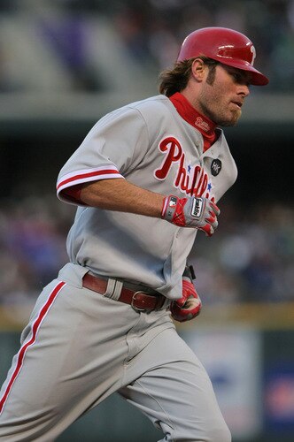 DENVER - OCTOBER 11:  Jayson Werth #28 of the Philadelphia Phillies rounds the bases after hitting a solo home run in the top of the sixth inning against the Colorado Rockies in Game Four of the NLDS during the 2009 MLB Playoffs at Coors Field on October 12, 2009 in Denver, Colorado. <br /><br /><span class="help">(Photo by Doug Pensinger/Getty Images)</span>