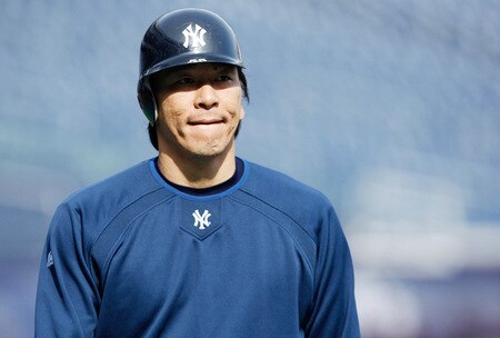 NEW YORK - OCTOBER 14:  Hideki Matsui #55 of the New York Yankees warm up during workouts on October 14, 2009 at Yankee Stadium in the Bronx borough of New York City.  <br /><br /><span class="help">(Photo by Jared Wickerham/Getty Images)</span>