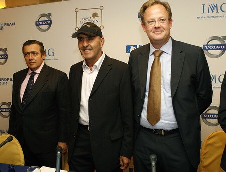 MADRID, SPAIN - OCTOBER 14:  Seve Ballesteros (C) of Spain poses with Per Ericsson (R) and German Lopez of Volvo Event Management during the press conference of the Volvo World Match Play Championship 2009 presentation at Intercontinental Hotel on October 14, 2009 in Madrid, Spain. Ballesteros, who is recovering from cancer which has left him partially blind in his left eye, is hopeful that he'll be able to take part in the upcoming Volvo World Match Play. <br /><br /><span class="help">(Photo by Angel Martinez/Getty Images)</span>