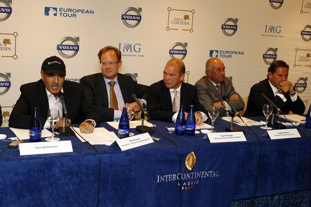 MADRID, SPAIN - OCTOBER 14: Seve Ballesteros (L) of Spain talks to the media during the press conference of the Volvo World Match Play Championship 2009 presentation at Intercontinental Hotel on October 14, 2009 in Madrid, Spain. Ballesteros, who is recovering from cancer which has left him partially blind in his left eye, is hopeful that he'll be able to take part in the upcoming Volvo World Match Play. <br /><br /><span class="help">(Photo by Angel Martinez/Getty Images)</span>
