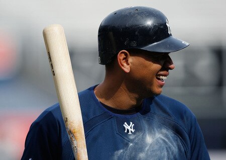 NEW YORK - OCTOBER 14:  Alex Rodriguez #13 of the New York Yankees talks with teammates during workouts on October 14, 2009 at Yankee Stadium in the Bronx borough of New York City.  <br /><br /><span class="help">(Photo by Jared Wickerham/Getty Images)</span>