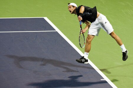 SHANGHAI, CHINA - OCTOBER 15:  Jurgen Melzer of Austria serves to Feliciano Lopez of Spain during day five of 2009 Shanghai ATP Masters 1000 at Qi Zhong Tennis Centre on October 15, 2009 in Shanghai, China.  <br /><br /><span class="help">(Photo by Victor Fraile/Getty Images)</span>