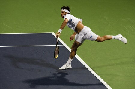 SHANGHAI, CHINA - OCTOBER 15: Feliciano Lopez of Spain serves to Jurgen Melzer of Austria during day five of 2009 Shanghai ATP Masters 1000 at Qi Zhong Tennis Centre on October 15, 2009 in Shanghai, China.  <br /><br /><span class="help">(Photo by Victor Fraile/Getty Images)</span>