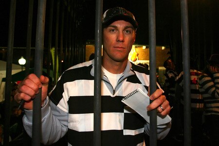 DAVIDSON, NC - OCTOBER 14:  NASCAR driver Kevin Harvick is locked up for charity at the NASCAR Second Annual Jail & Bail held at Brickhouse Tavern  October 14, 2009 in Davidson, North Carolina.  Funds raised during the event will go to The NASCAR Foundation and Brienne Davis Scholarship Fund.  <br /><br /><span class="help">(Photo by Jason Smith/Getty Images)</span>