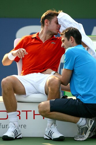 SHANGHAI, CHINA - OCTOBER 15:  Stanilas Wawrinka of Switzerland receives treatment during day five of the 2009 Shanghai ATP Masters 1000 at Qi Zhong Tennis Centre on October 15, 2009 in Shanghai, China.  <br /><br /><span class="help">(Photo by Matthew Stockman/Getty Images)</span>