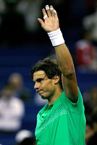 SHANGHAI, CHINA - OCTOBER 15:  Rafael Nadal of Spain acknowledges the crowd afer his victory over Tommy Robredo during day five of the 2009 Shanghai ATP Masters 1000 at Qi Zhong Tennis Centre on October 15, 2009 in Shanghai, China.  <br /><br /><span class="help">(Photo by Matthew Stockman/Getty Images)</span>