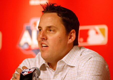 NEW YORK - OCTOBER 15:  John Lackey #41 of the Los Angeles Angels of Anaheim speaks at a press conference during workouts on October 15, 2009 at Yankee Stadium in the Bronx borough of New York City.  <br /><br /><span class="help">(Photo by Jared Wickerham/Getty Images)</span>