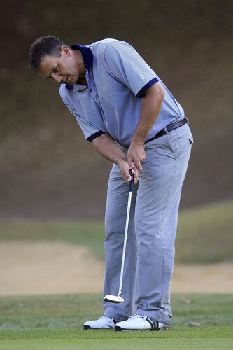 MARBELLA, SPAIN - OCTOBER 16:  Matt Briggs of England plays his tee shot during the first round of the Benahavis Senior Masters at La Quinta Golf & Country Club on October 16, 2009 in Marbella, Spain.  <br /><br /><span class="help">(Photo by Phil Inglis/Getty Images)</span>