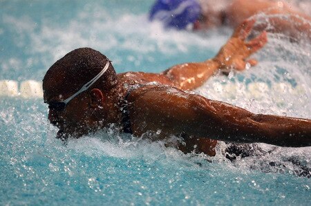 DURBAN, SOUTH AFRICA - OCTOBER 16: Sabir Muhammad of the USA in action during the heats session on Day 1 of the FINA / Arena Swimming World Cup from the Kings Park Aquatic Center on October 16, 2009 in Durban, South Africa. <br /><br /><span class="help">(Photo by Anesh Debiky/Swim SA /Gallo Images/Getty Images)</span>