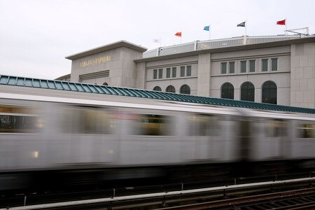 NEW YORK, NY - OCTOBER 16:  A general view of a train passing Yankee Stadium prior to the start of Game One of the ALCS between the New York Yankees and the Los Angeles Angels of Anaheim during the 2009 MLB Playoffs at Yankee Stadium on October 16, 2009 in New York, New York.  <br /><br /><span class="help">(Photo by Al Bello/Getty Images)</span>