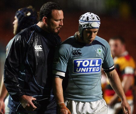 HAMILTON, NEW ZEALAND - OCTOBER 17: Former Northland lock Justin Collins gives instructions to Lachie Munro of Northland during the Air New Zealand Cup match between Waikato and Northland at Waikato Stadium on October 17, 2009 in Hamilton, New Zealand.  <br /><br /><span class="help">(Photo by Hannah Johnston/Getty Images)</span>