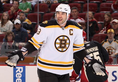 GLENDALE, AZ - OCTOBER 17:  Zdeno Chara #33 of the Boston Bruins reacts after being called for a penalty against the Phoenix Coyotes during the NHL game at Jobing.com Arena on October 17, 2009 in Glendale, Arizona.  <br /><br /><span class="help">(Photo by Christian Petersen/Getty Images)</span>